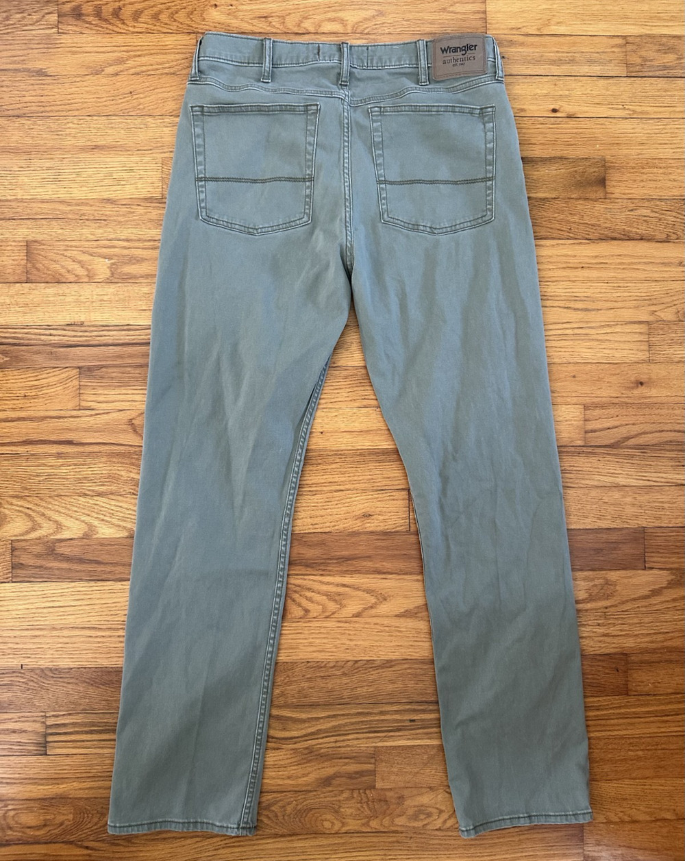 Wrangler Authentics Chino Pants Mens 34x32 Olive Green Straight Fit Stretch